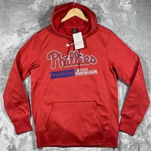 Nike Phillies Hoodie Mens Medium Red MLB Spellout Center Swoosh Drip Dri-Fit